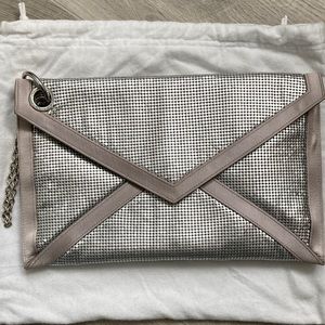 BCBG Metallic Silver Chain Mail Clutch
